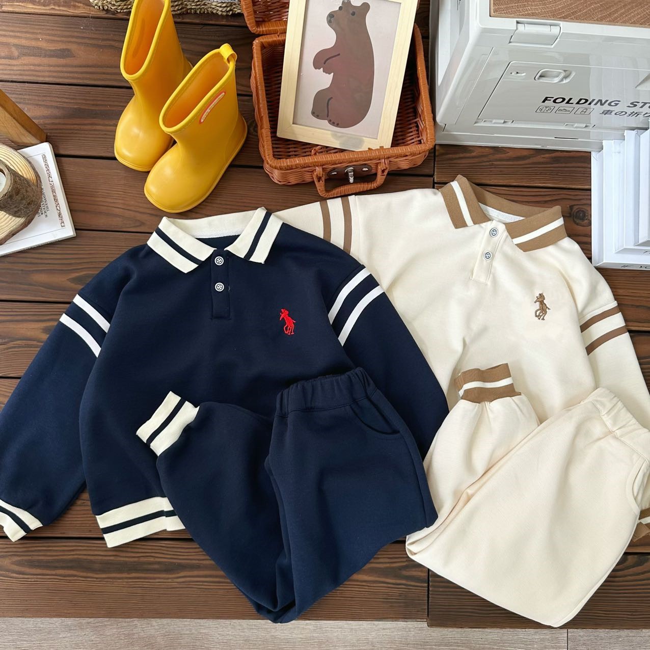 Children's autumn and Winter new collection: 2-piece casual lapel sweatshirt and sweatpants for boys and girls, baby sports set