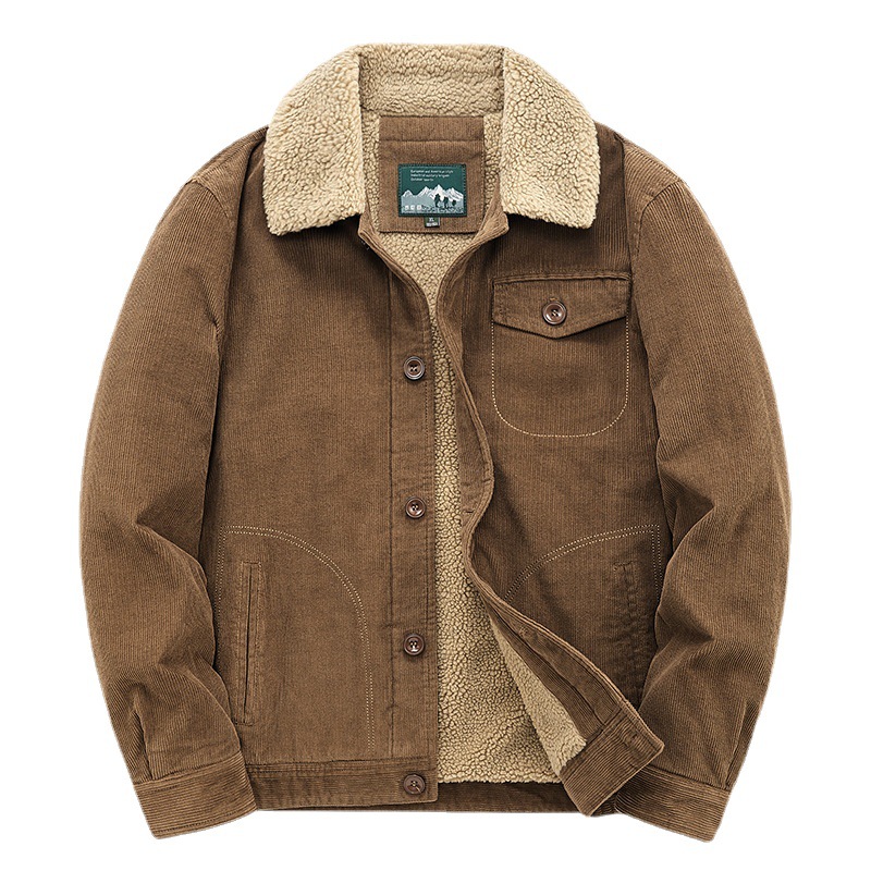 Lamb Coat For Men Autumn-Winter Padded Padded Coat Casual Workwear Padded Jacket Retro Corduroy Jacket For Men Item Picture