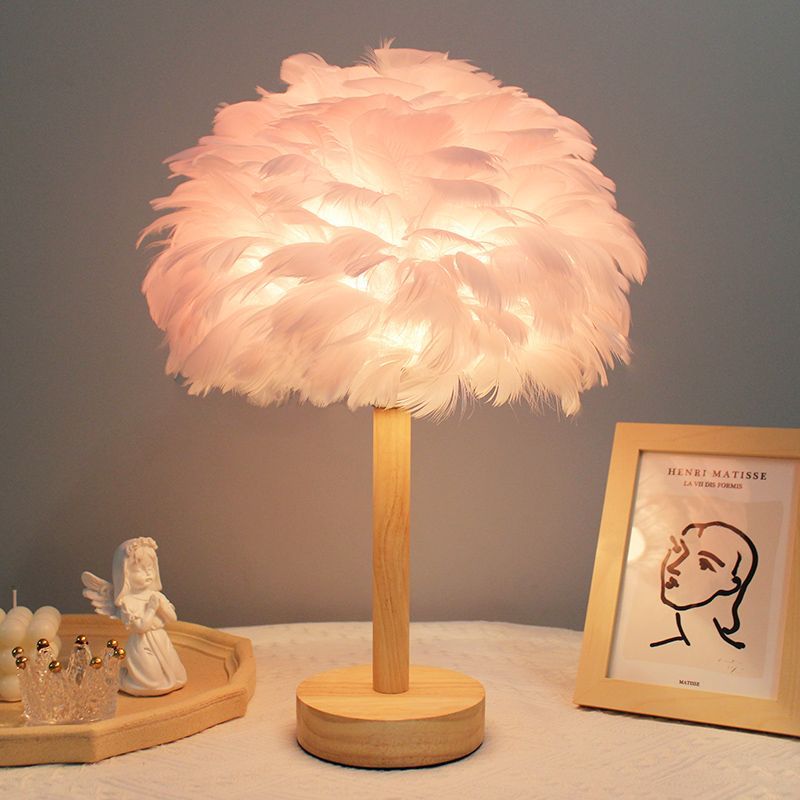 Feather table lamp, bedside lamp in the bedroom, Nordic Instagram girlish atmosphere, Internet celebrity, warm touch, romantic decoration diy Specification image