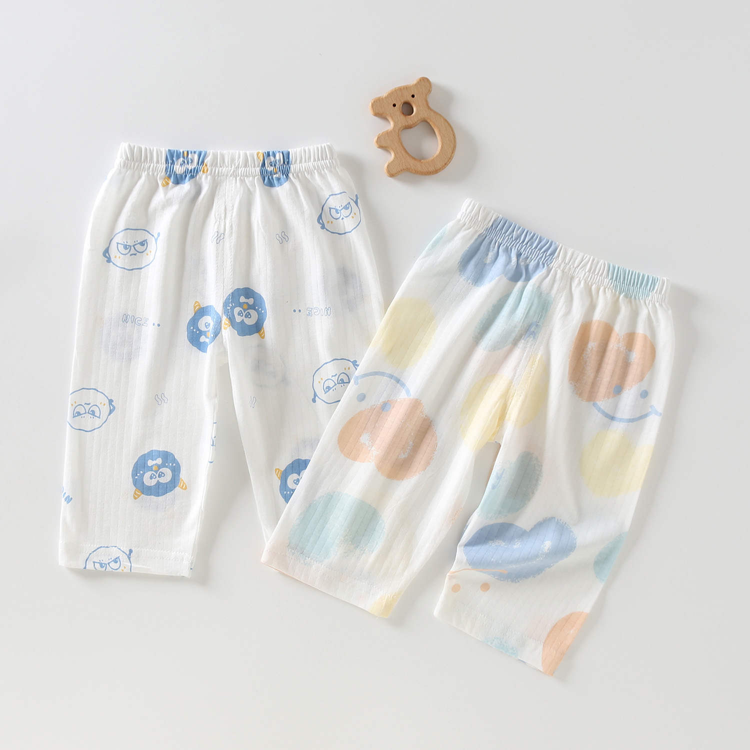 【 2-piece Set 】 Children's capri pants, pure cotton, thin and loose mid-length shorts for boys and girls in summer, home sleeping pants
