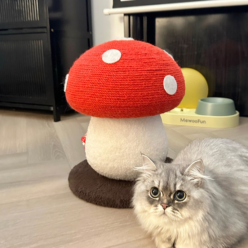Red Mushroom cat climbing frame grab post, one piece of sisal claw cat climbing post, standing cat grab board, cat tree cat toy Specification image