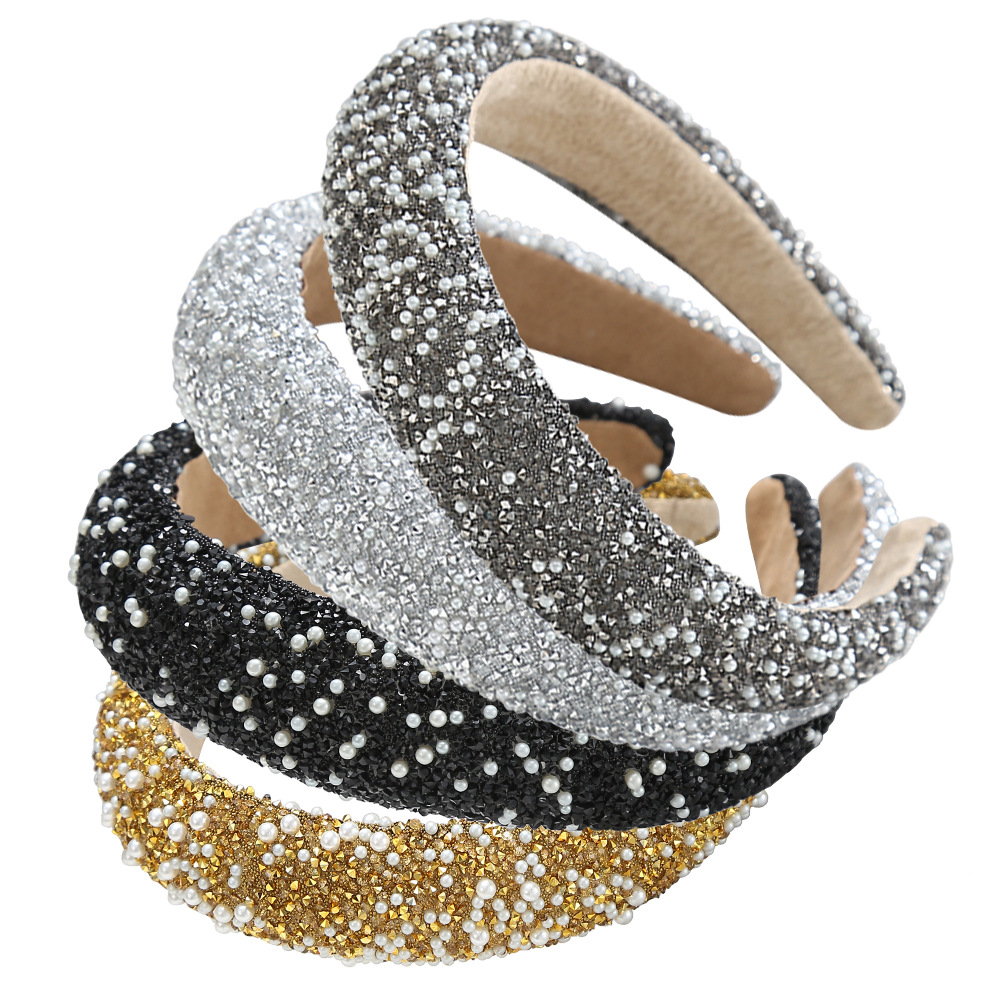 Pearl Set Headband Retro Pressure Hair Wide Edge Haircard Batch Stalls Selling Women's Super Flash Hair Accessories Headband Supply details Picture