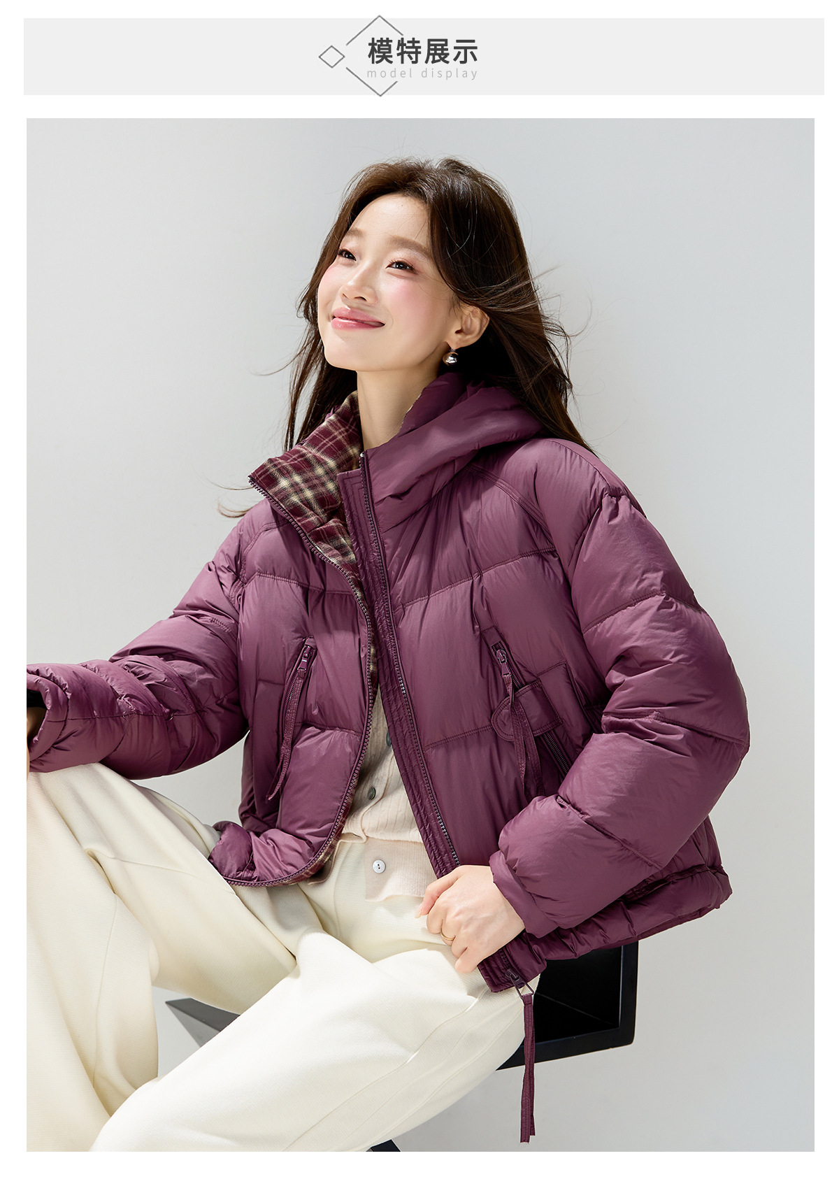 Casual hooded short 90mm white duck down jacket for women, thick, warm, loose, versatile, fashionable and stylish coat for winter pic 16
