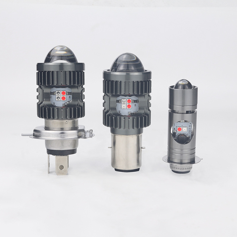 Motorcycle Led Colored Light Small Steel Cannon Bulb With Fisheye Lens Headlamp Near And Far Light One Red Blue Demon Eyes Specification drawing