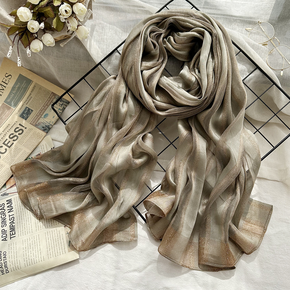 Spring/Summer Thin Silk Scarf Senior Sense Women's Scarf Vertical Elegant Shawl Muslim Scarf Gift Box details Picture