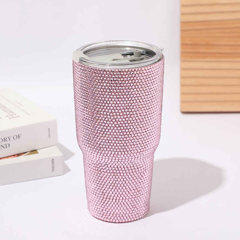 Cross-border 30oz diamond-encrusted ice cup, stainless steel car cup, double-layer stainless steel insulated cup, cooling cup in stock Specification image