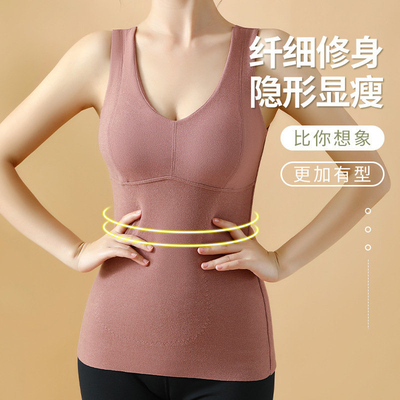 Otoño invierno espontaneo caliente de felpa chaleco térmico mujeres con cojín en el pecho parche molido más grasa más polainas ropa interior térmica Specification image