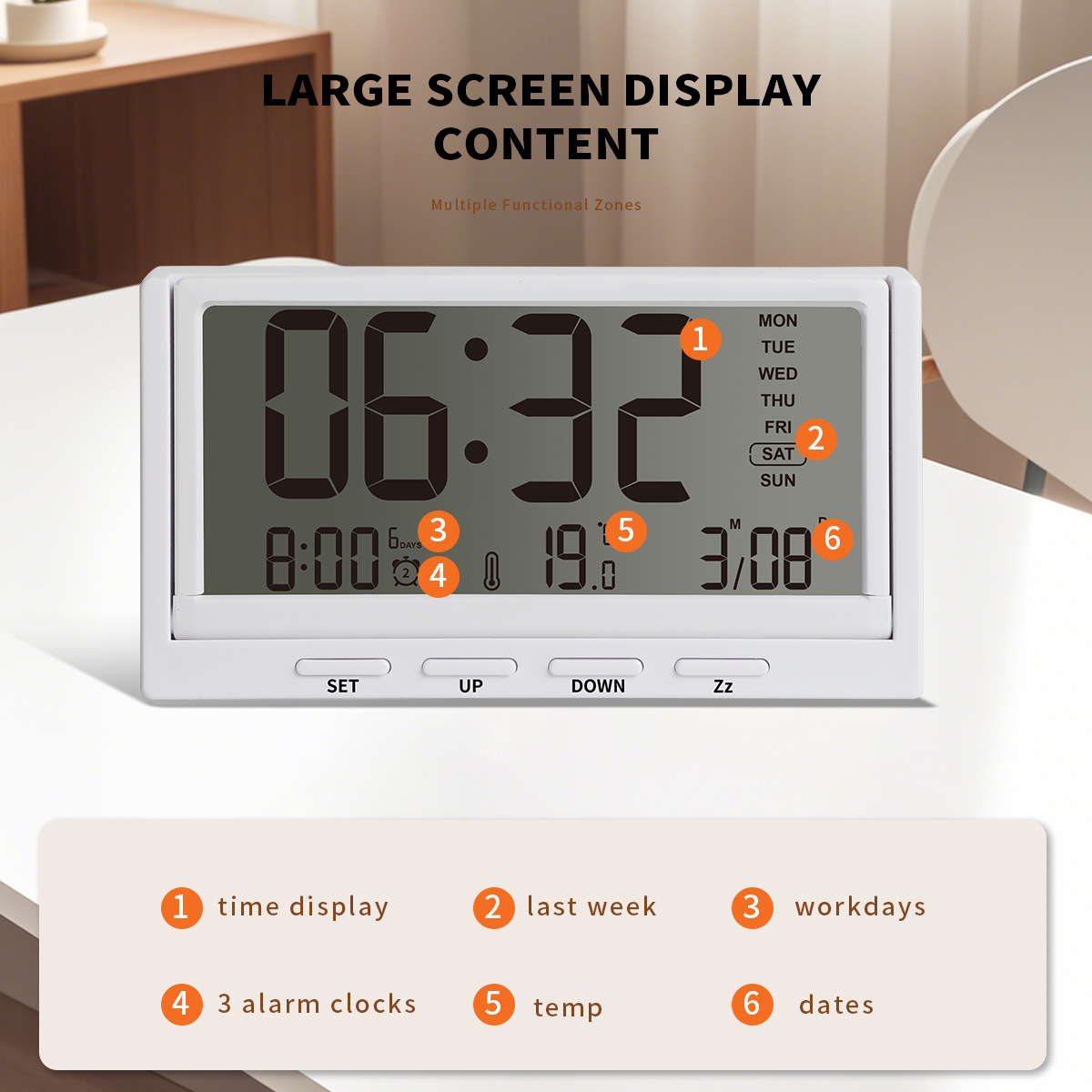 Cross-border wholesale creative and simple travel alarm clock, folding letter electronic alarm clock, date and temperature display desktop clock Specification image