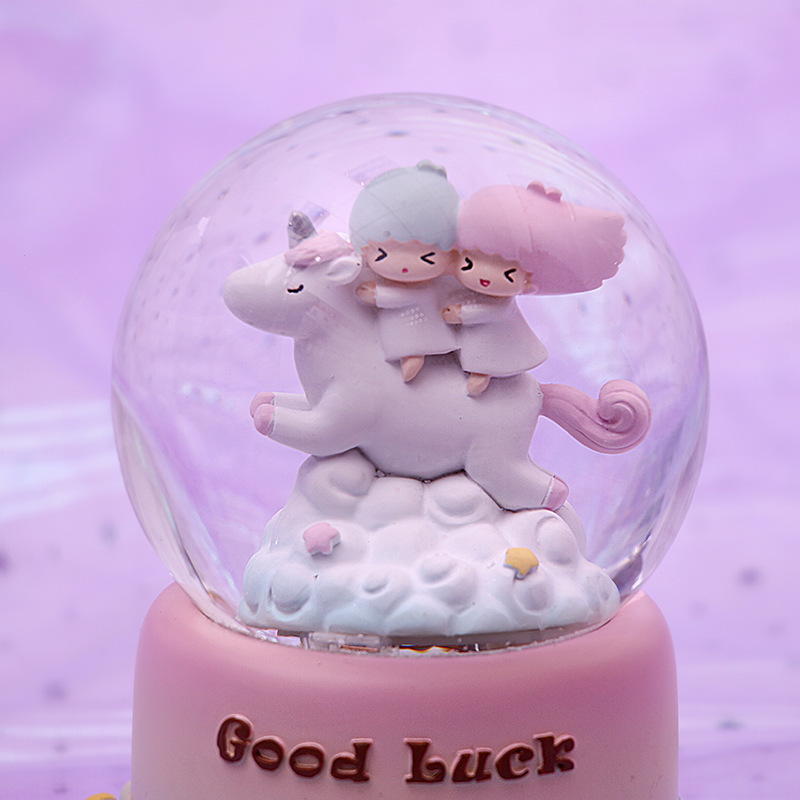 Resin Crafts Display Cartoon Character Crystal Ball Floating Snow Glow Rotating Music Music Box Holiday Gift Application Scenario