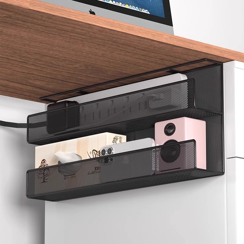 桌下理线架插排电线收纳盒固定神器电脑桌底束线理线槽免打孔神器图