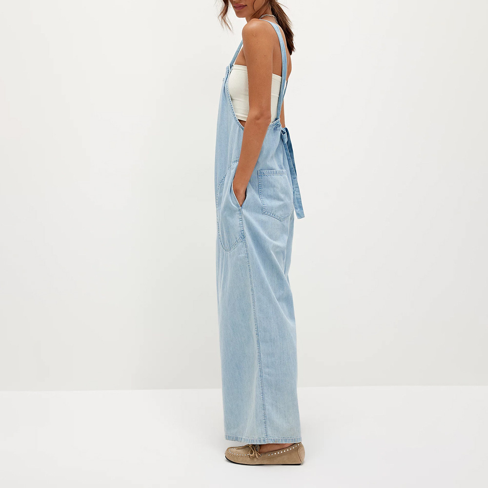 Cross-border 2025 Summer and Autumn Amazon Europe and America new casual loose halter adjustable shoulder strap one-piece long pants details Picture