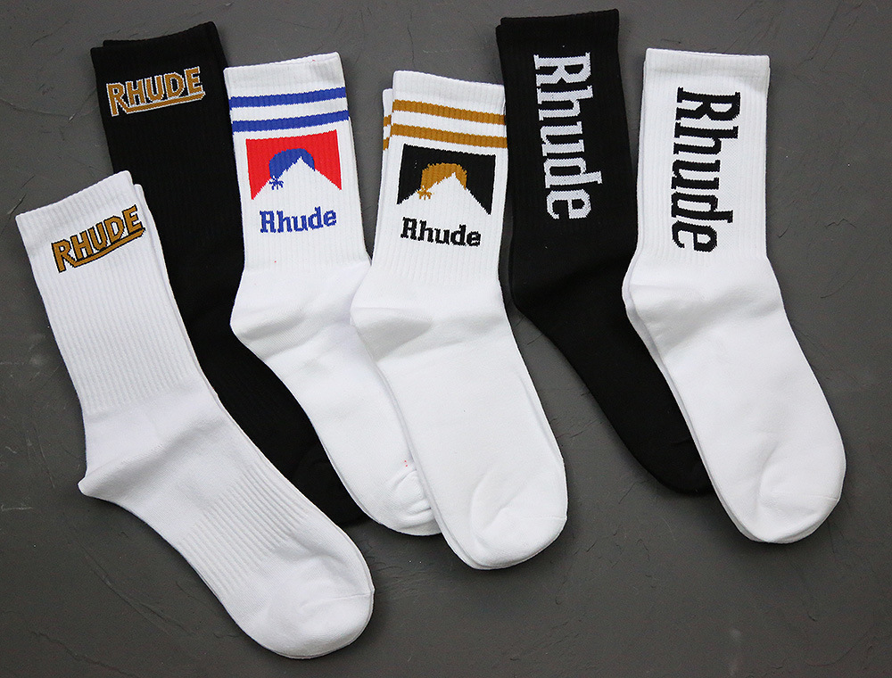三双起批现货Rhude万宝路烟盒字母棉质欧美街头潮流短袜男女袜子