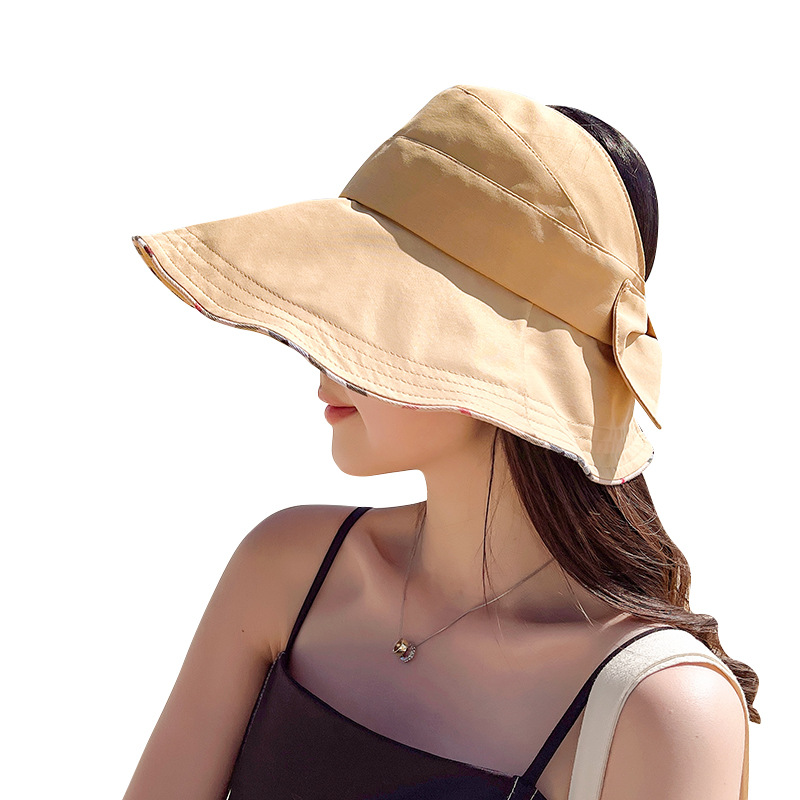 New Summer Women's Topless Breathable Outdoor Sunshade With Large Brim Sun Hat Folded Bow Empty Hat Item Picture