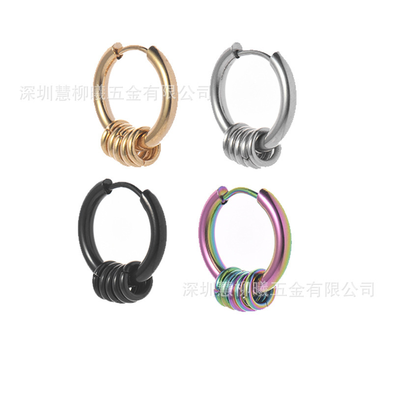 Japanese and Korean version men's ear studs, trendy single individual, street titanium steel ear studs, men's ear studs with ear holes, female student earrings