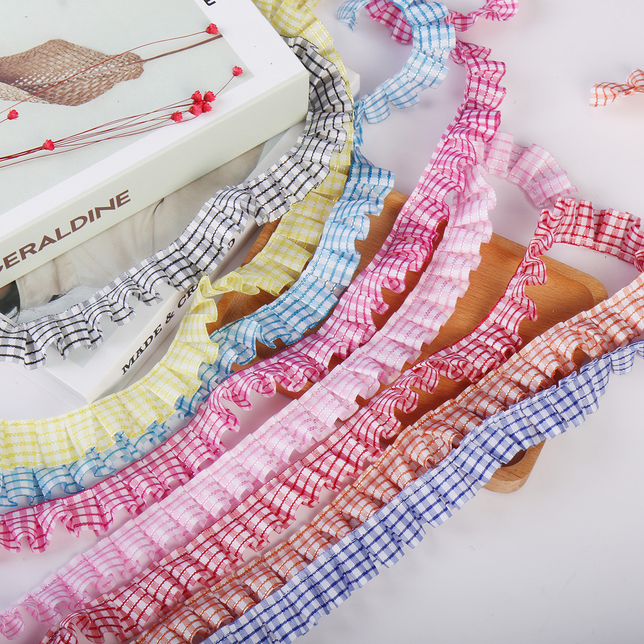 2.5cm silver wire checkered fabric pleated clothing accessories, home decoration toys, handicrafts, home discount lace