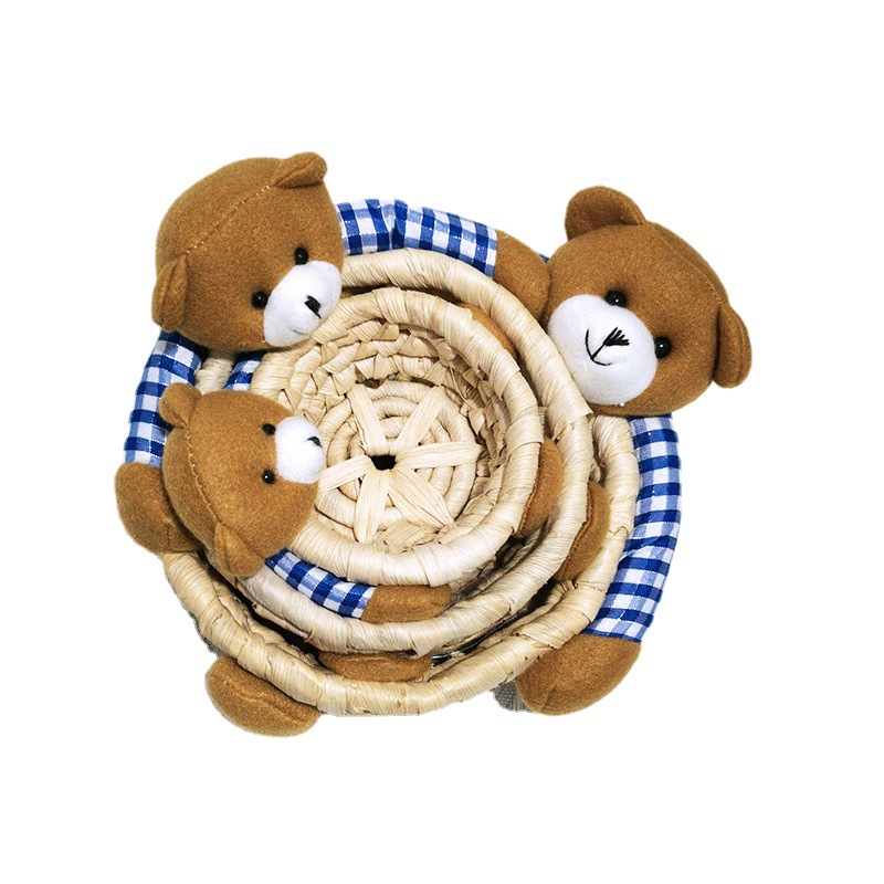 Hand-Woven Home Decoration Crafts Decoration Piece Straw Three-Piece Storage Basket Easter Bunny Bear Egg Basket Item Picture