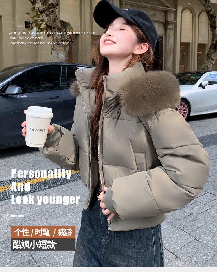 Super large fur collar short down jacket for women, 2025 winter wear, young and fashionable. White duck down, stylish, versatile and warm coat, trendy pic 1