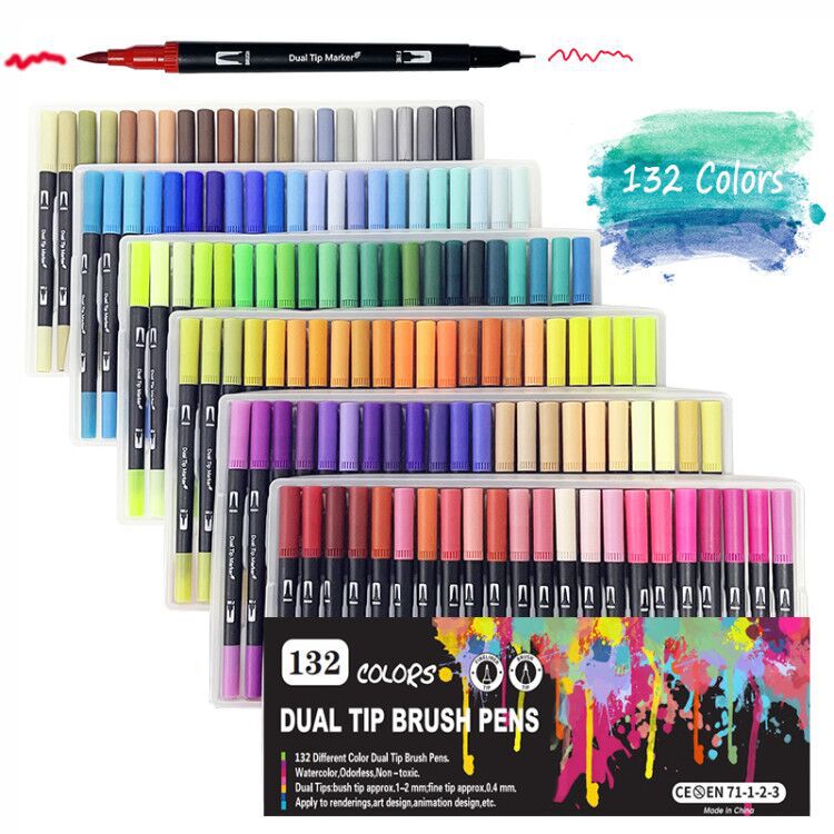 Cross-border 12/24/36/48/60/72/100/120/132 color double-headed watercolor pen mark comic art full figure