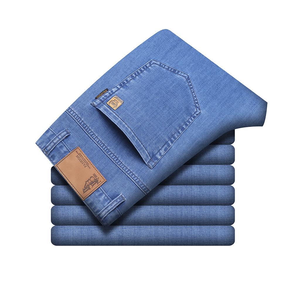 Men's summer ice silk thin straight-leg loose stretch high-end middle-aged autumn business men's jeans wholesale in Xintang Item Picture