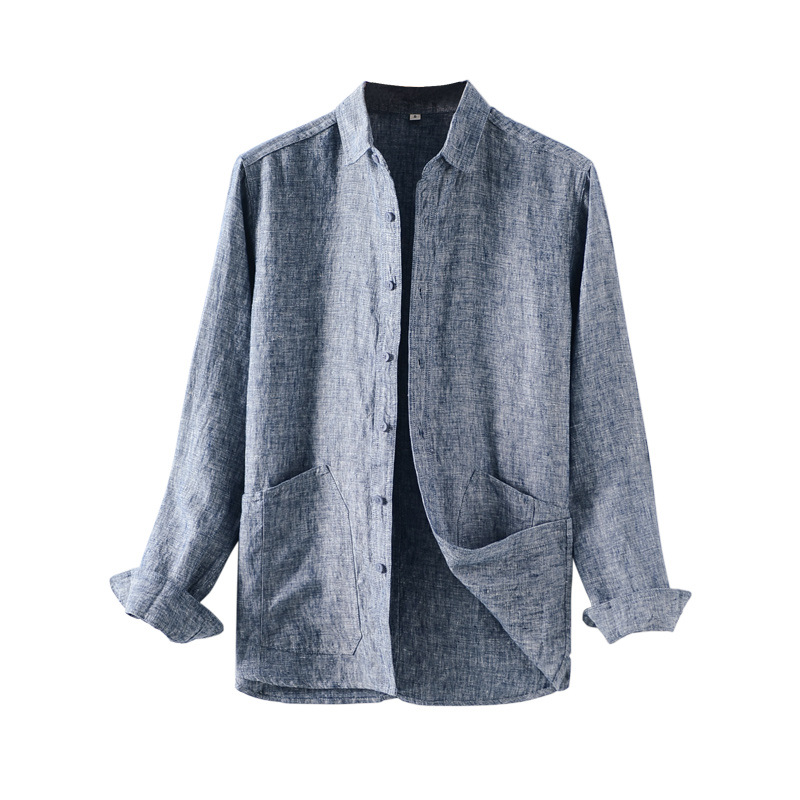 Spring 2022 New Men's linen shirt, casual lapel, long-sleeved loose men's jacket D027 Item Picture