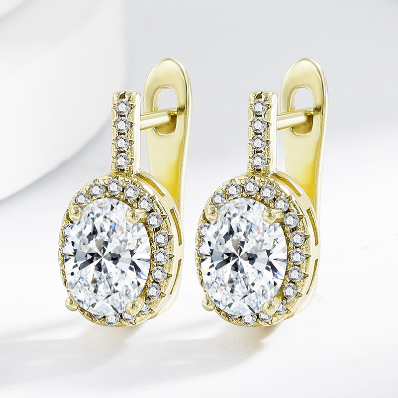 Amazon European and American light luxury high-end oval earrings, ins trendy ear buckles, zircon micro-inlaid elegant earrings wholesale details Picture