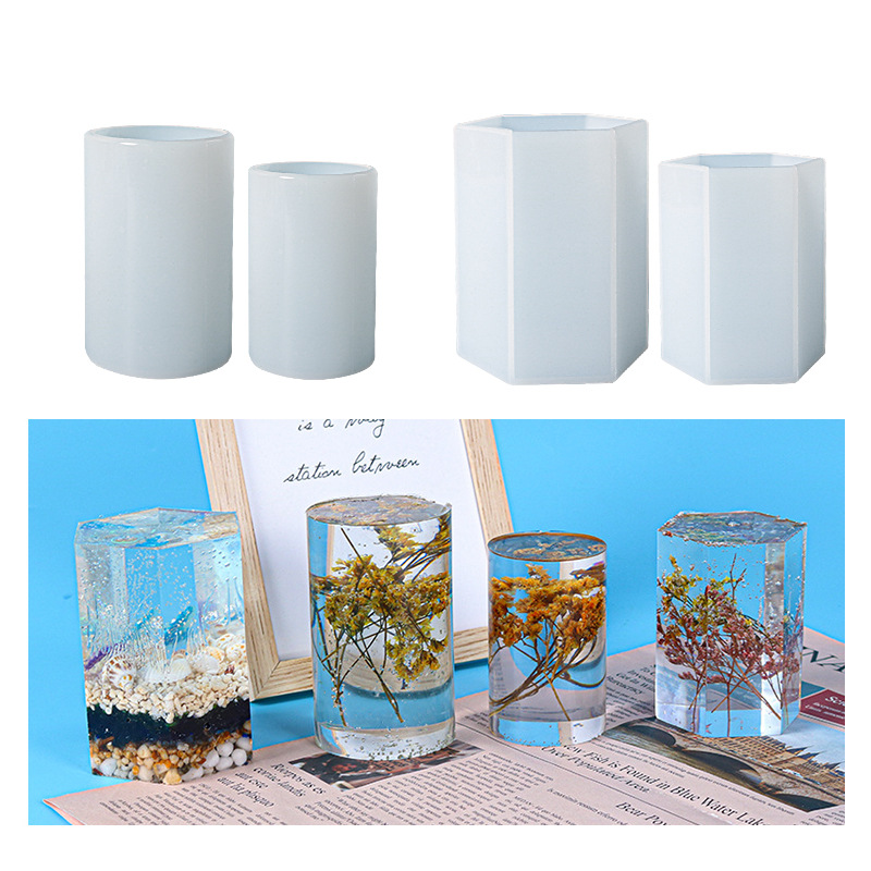 Cross-border diy handmade candle silicone mold, hexagonal cylindrical resin mold, decorative item, epoxy resin mold details Picture