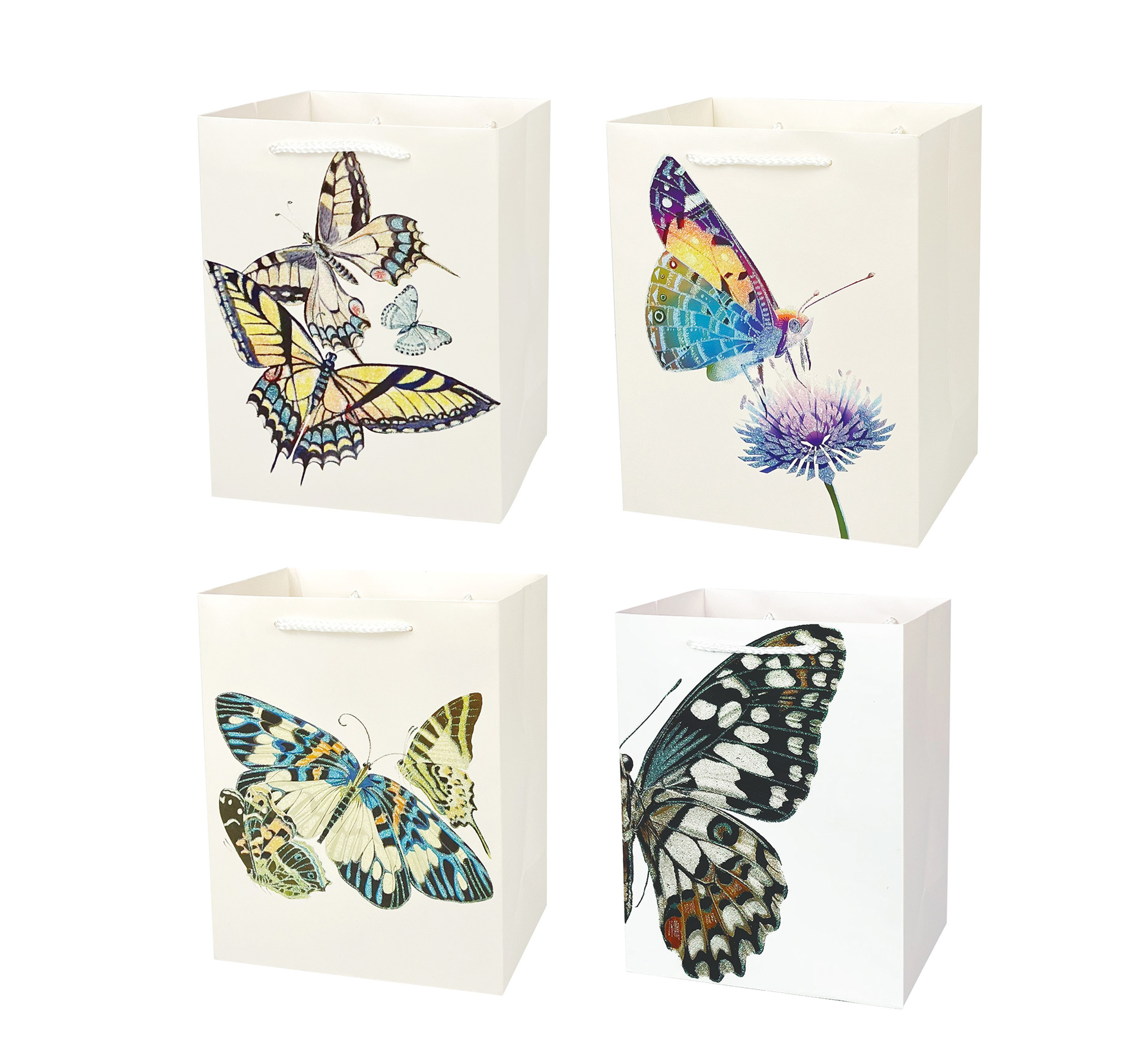 Best Packaging Stock 210G White Cardboard Glitter Butterfly Vertical Bag Tote Bag Gift Bag Shopping Bag Cross-Border Paper Bags Specification drawing
