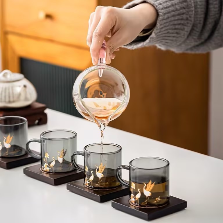 High Borosilicate Glass Small Tea Cup Household Meeting Tea Cup Heat-Resistant Glass Printing Sample Tea Cup Kung Fu Tea Set details Picture