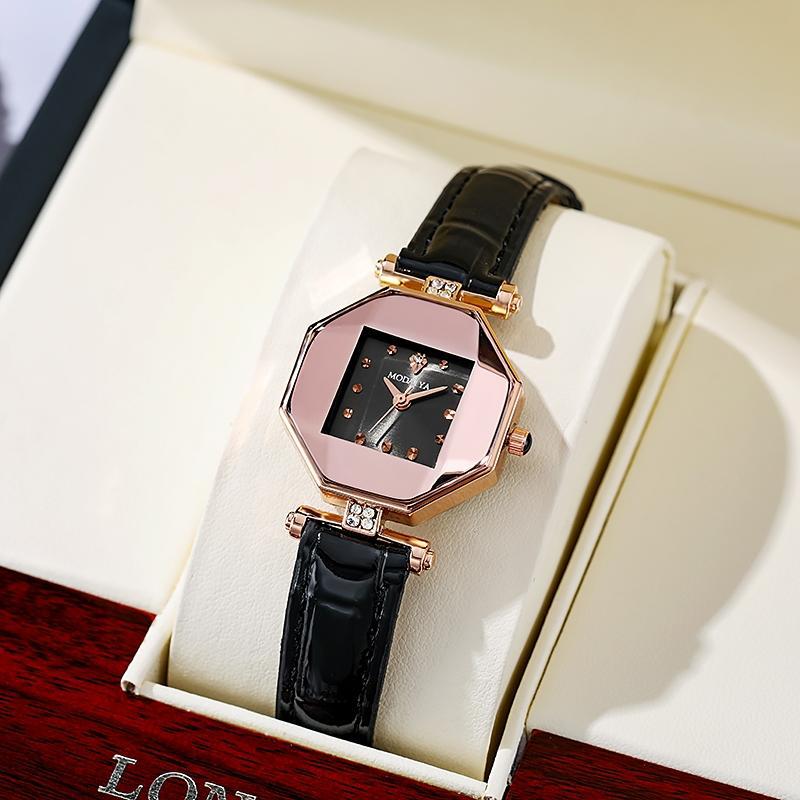 Explosivo mujer accesorios moda temperamento cinturón gema cara mujer reloj simple atmósfera con conjunto de pulsera reloj details Picture