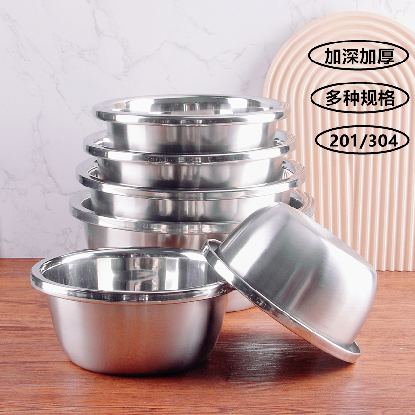 304 Stainless Steel Basin Thickened Non-Magnetic Reverse Edge Seasoning Basin Multi-Purpose Basin Household Multi-Function Soup Basin Seasoning Basin Wholesale