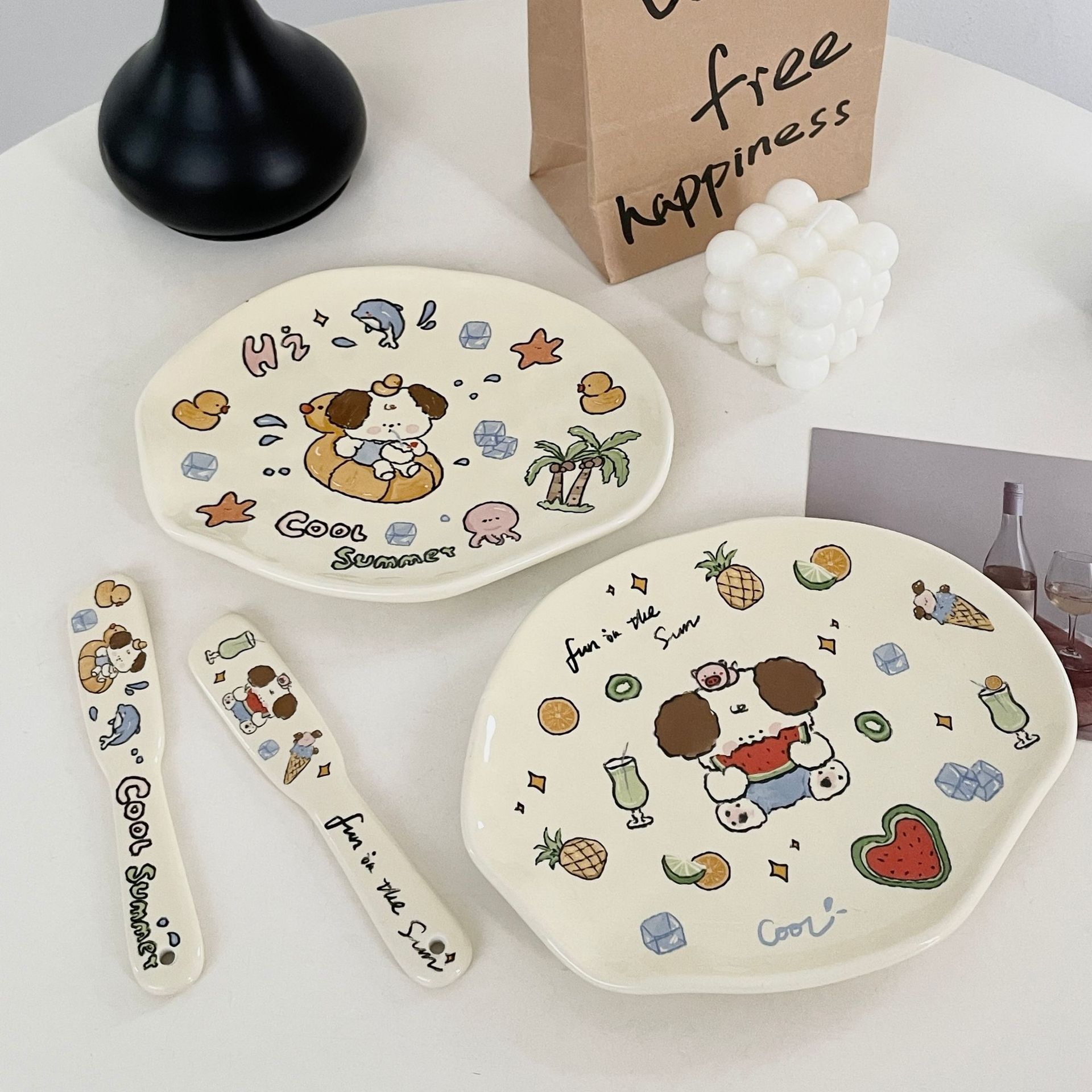 Original isn cute puppy irregular breakfast dessert pastry cake ceramic plate butter avocado jam spatula
