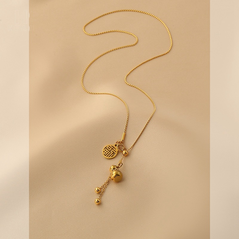 Titanium Steel Does Not Fade Chinese Style Zhaocai Gourd Necklace Ins Light Luxury High Sense Original Design Joy Luck Clavicle Chain