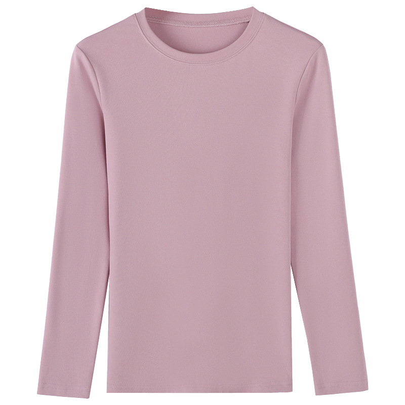 Wholesale of simple solid-color round-neck T-shirts, long-sleeved cotton casual spring and autumn outfits, Korean-style loose base layer T-shirts and tops Item Picture