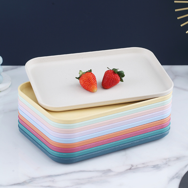 Wholesale cross-border InS-style Nordic wheat straw trays, household plastic living room fruit plates, rectangular trays
