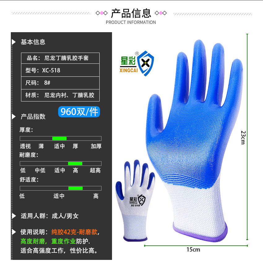 劳保手套/手套耐磨橡胶/丁腈一次性手套/工地橡胶手套/手套产品图