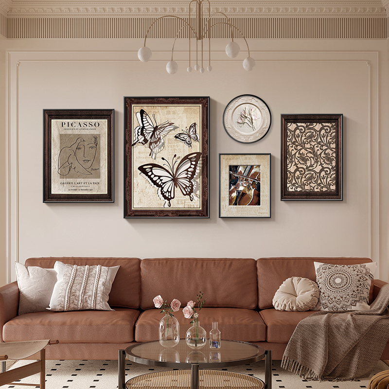 French Retro Living Room Decorative Painting Niche Art Advanced Sense Combination Mural Sofa Background Wall Hanging Painting Specification drawing