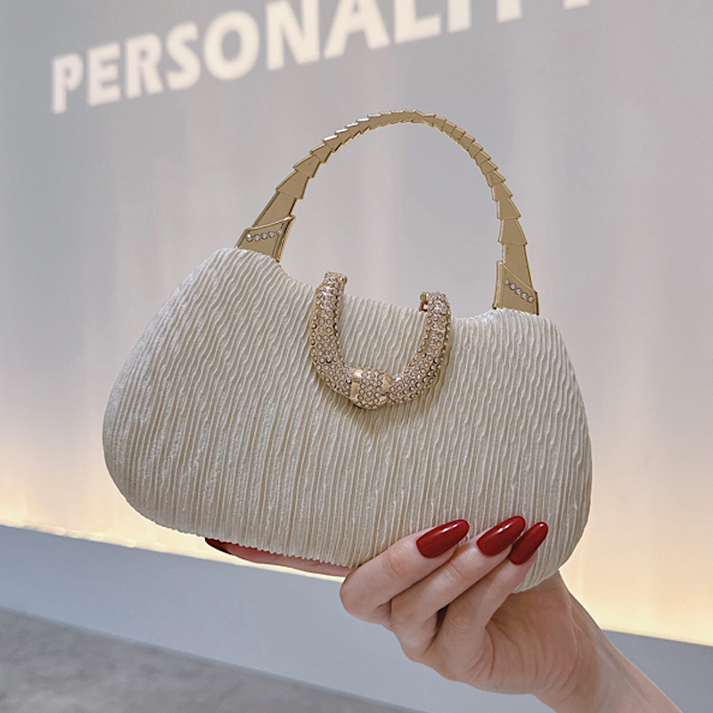 优雅米色手提包华丽精致晚宴包名媛气质手拎包包新款红毯走秀女包