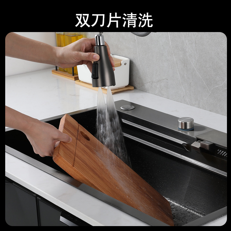 Rain Integrated Gun Gray Large Single Sink Kitchen 304 Washing Dish Basin Under The Basin Washing Dish Trough Manual Sink Application Scenario
