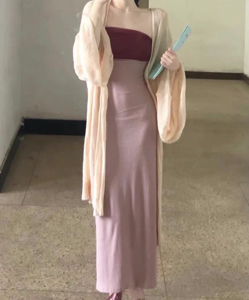 青青子衿\小众春款网纱拼接抹胸裙设计感连衣裙