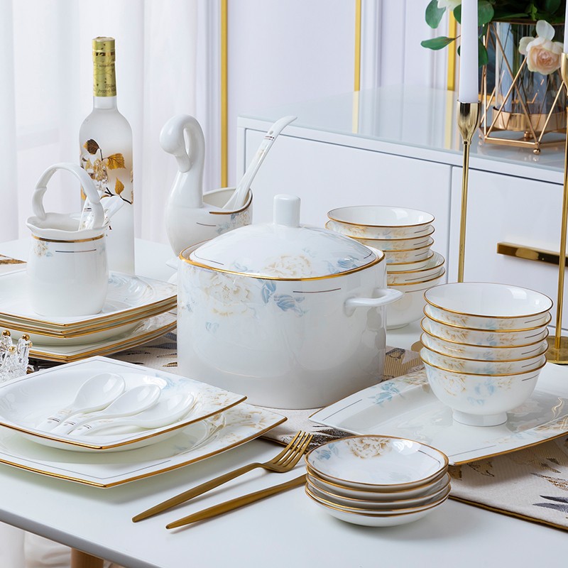 Dish Home A Full Set Of Nordic Light Luxury Bone China Tableware Set Jingdezhen Ceramic Bowl Combination Gift Wholesale