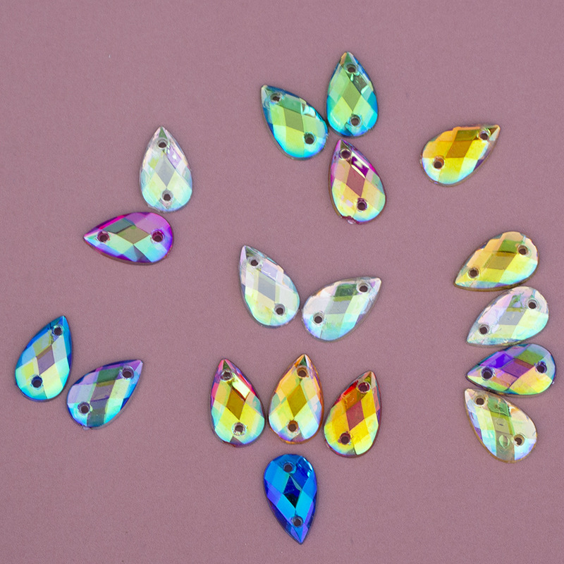 6*10 flat-bottomed water drop turtle surface AB color hand-sewn double-hole diamond clothing, wedding dress, shoes hand-sewn accessories DIY accessory matching details Picture