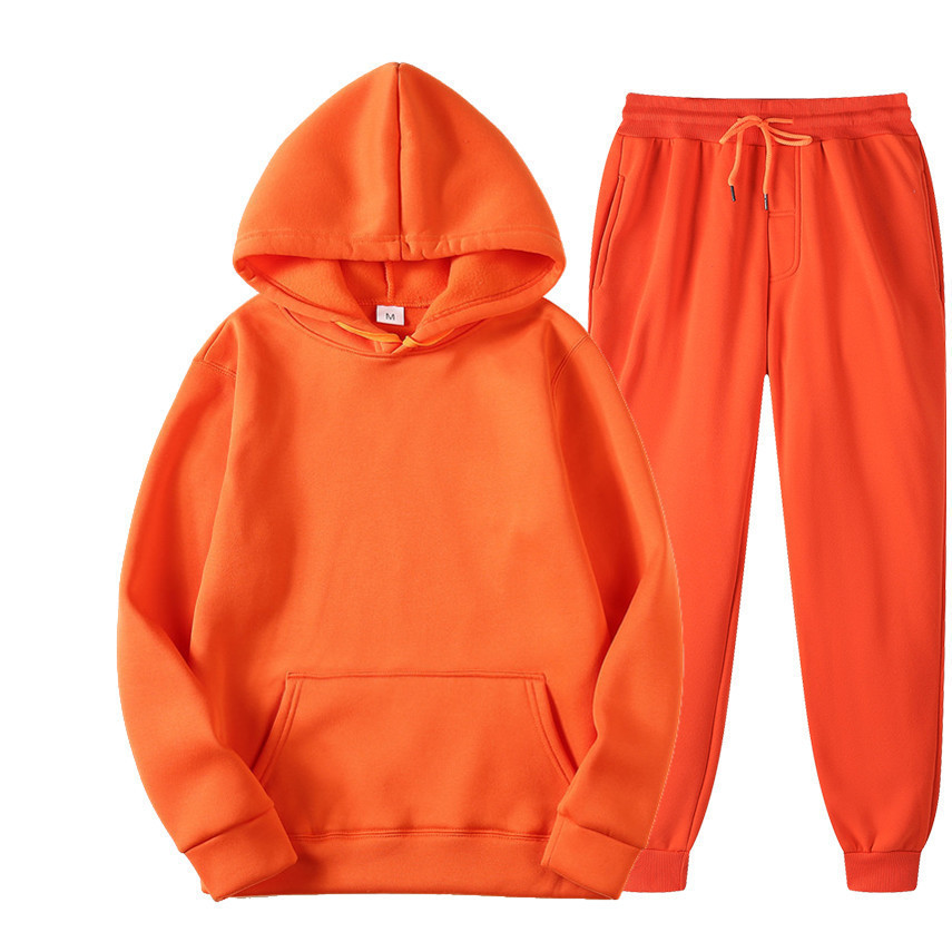 New fleece men's solid color pullover hooded sweatshirt set, sport two-piece set, men's hoodie, sweatshirt and sport pants Application Scenario