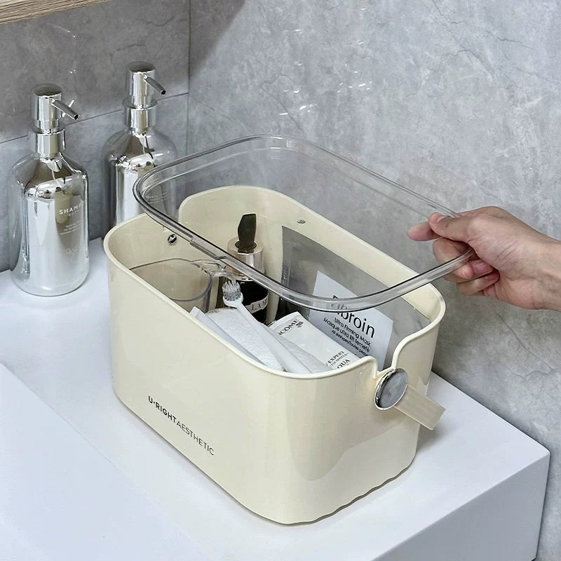 Transparent bathroom basket, women's bath basket, Japanese bath basket, bathroom basket with cover, storage frame for miscellaneous items, hand-held storage basket Specification image