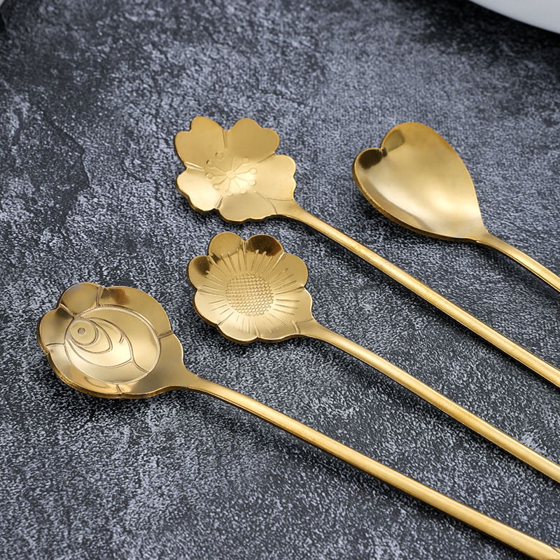 Wholesale of household stainless steel coffee spoons, gold high appearance level, cherry blossom spoons, mixing spoons, creative rose spoons, gift spoons Specification image