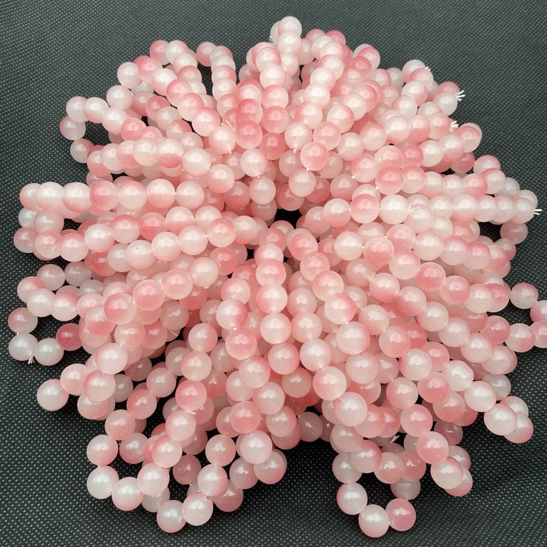 A simple and fresh peach-pink glass bracelet with 12MM beads, a versatile and fashionable bracelet for both men and women, a popular live-streaming accessory gift Application Scenario