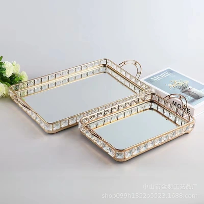 Light Luxury Feng Shui Fruit Tray Living Room Home Tea Table Decoration Creative Fruit Tray Net Red Rectangular Mirror Glass Tray