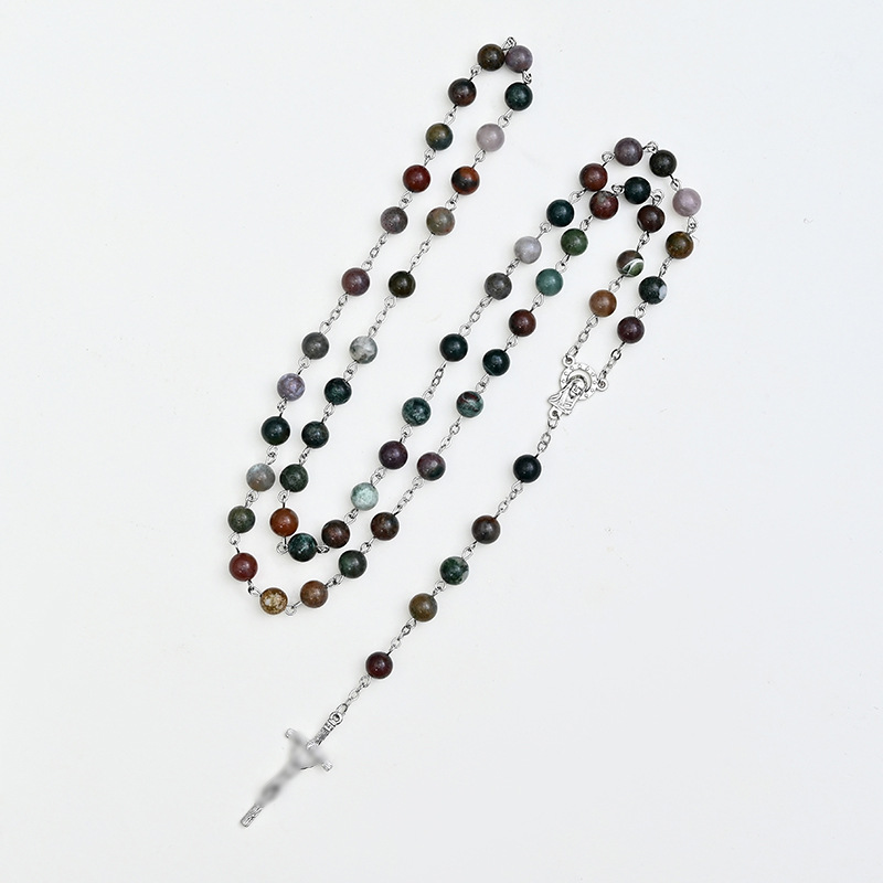 Foreign trade Saint Benedict Cross necklace, gradient rosine cross jewelry, handcrafted curved needle sweater chain, round bead chain Item Picture