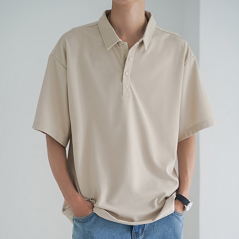 Verano solapa manga corta camiseta hombre suelto ligero negocios color sólido media manga tendencia versátil casual polo hombre