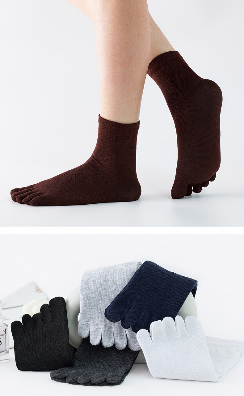 Polyester-cotton mid-calf five-finger socks for men, black and gray, all-season straight split-toe socks, exclusively for export, independent packaging manufacturer pic 11