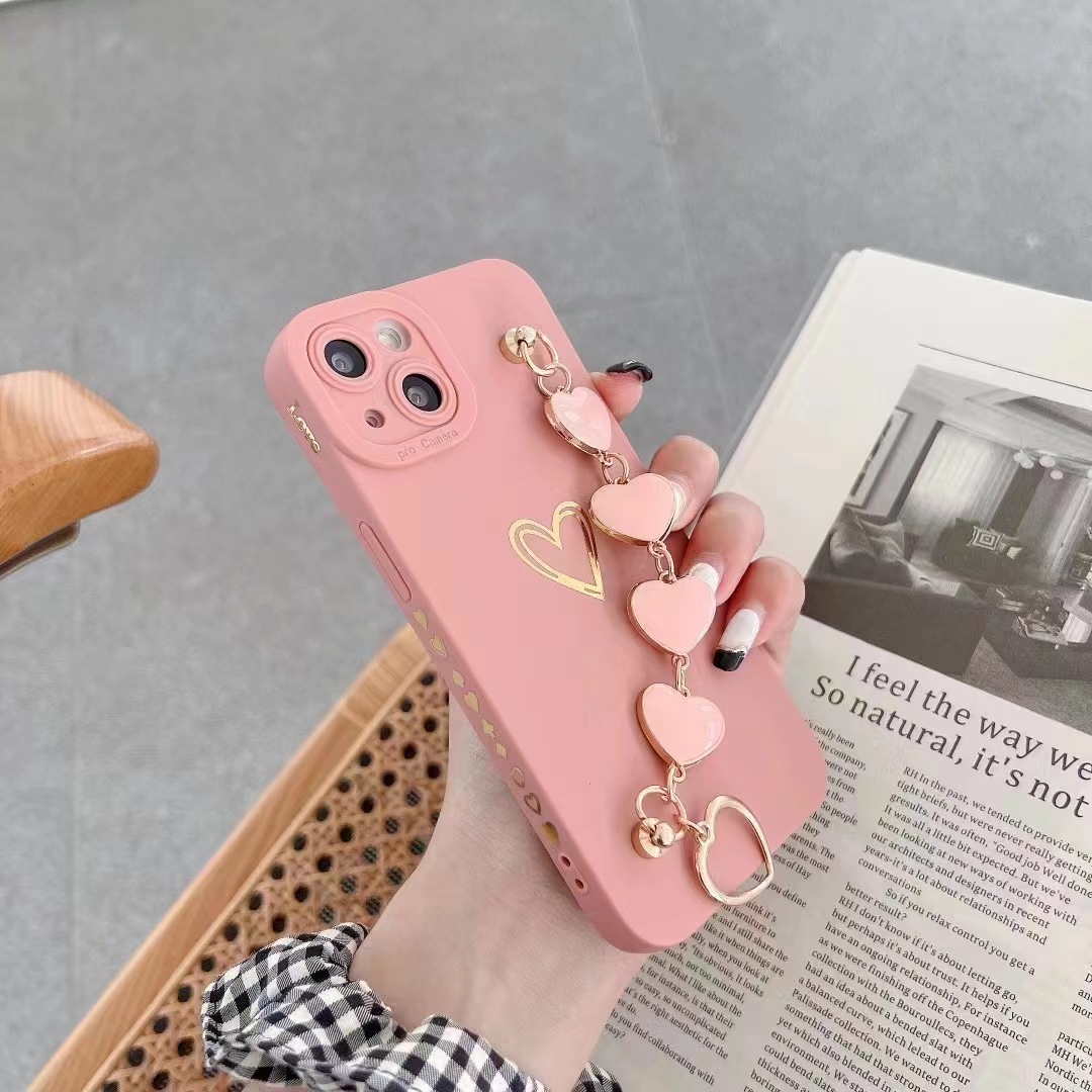 Cross-border application Love bracelet for 14promax phone case 14plus female 13 Fine hole XSMAX new x female full figure